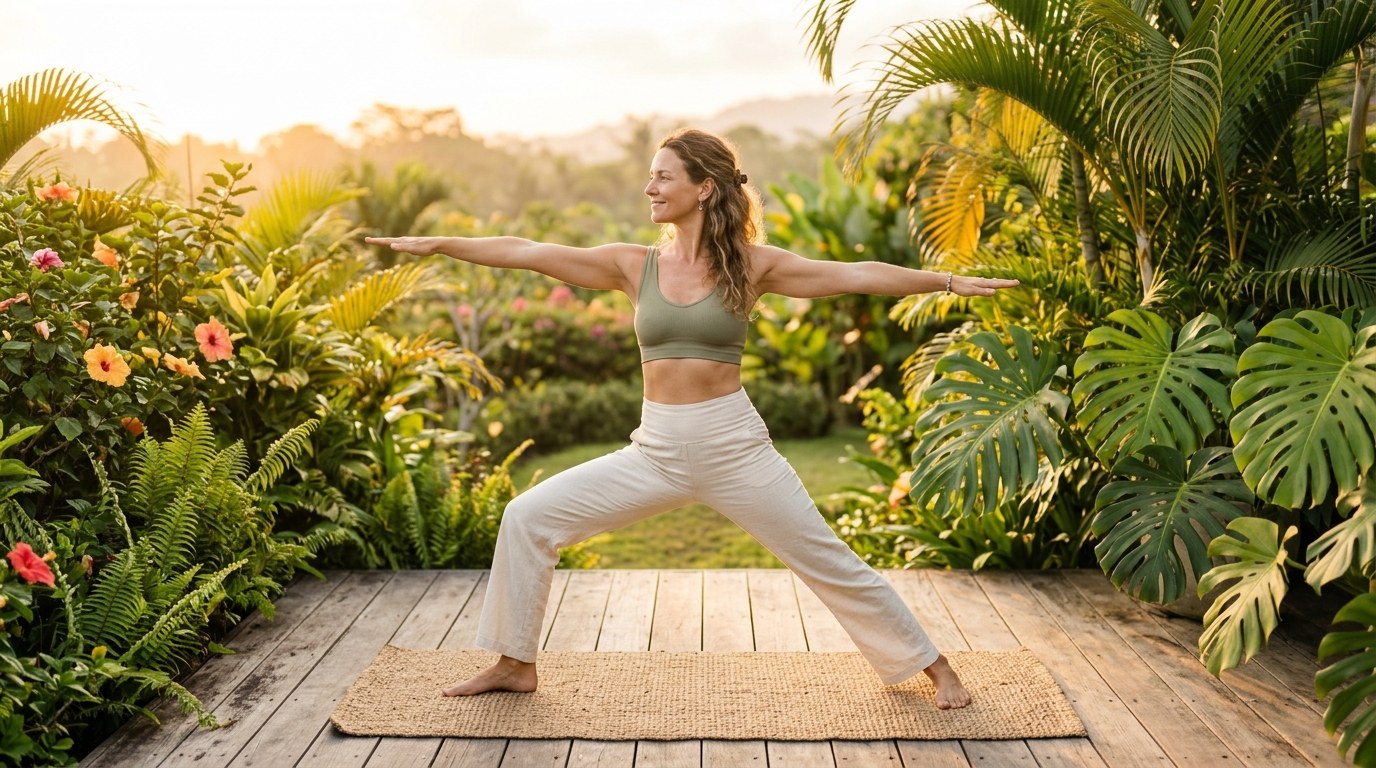 Woman doing morning yoga outdoors